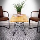 Soffbord med växter och stolar i vardagsrum.