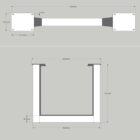 Dimensionerad konstruktionsteckning av metallstativ.