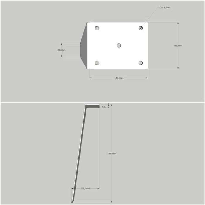 Bordsben-Platt-31-cm-Ritning.jpg Teknisk ritning av metallkomponent med mått