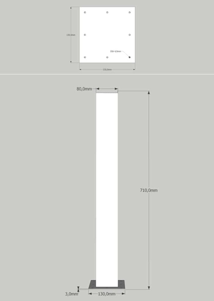 Bordsben-RECTA-4.jpg Diagram av en rektangulär pelare med mått.