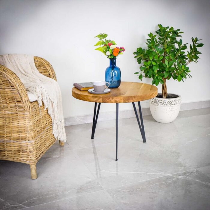 HAIRPINV10.jpg Sittgrupp med bord, växt och fåtölj.