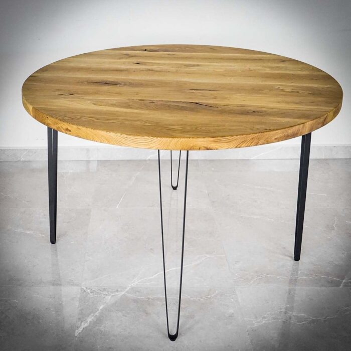 Hairpin-Platt-DUO-14 Runt träbord med metallben