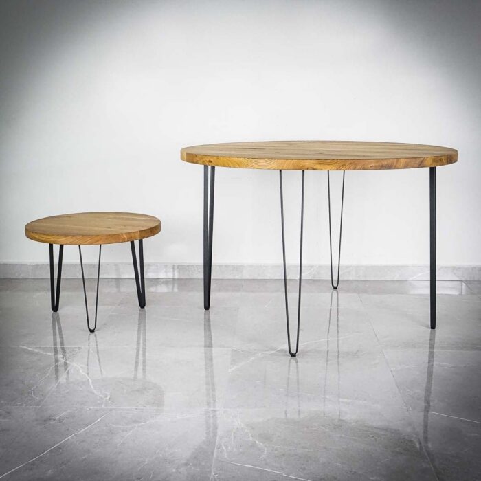 Hairpin-Platt-DUO-8 Runt träbord med metallben