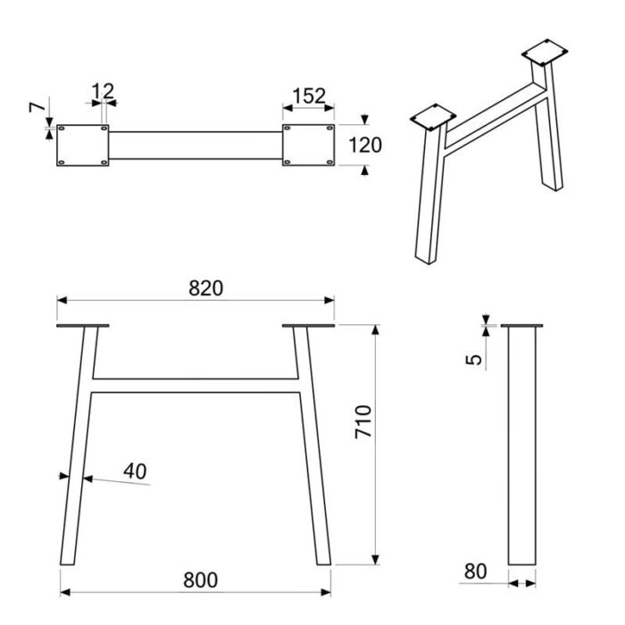 Bordsben Hector skiss med mått Ritning av bordsben med mått